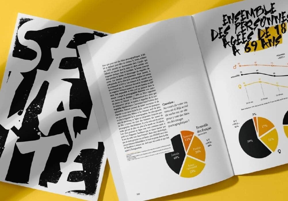 Mockup de mon mémoire de fin d'année fermé et ouvert. Designer graphique.